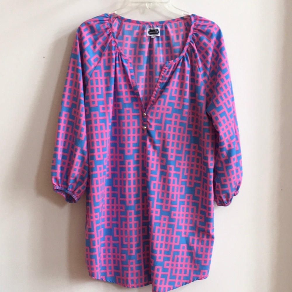 Mud Pie Pink/Blue Print CoverUp Tunic Size M/8-10